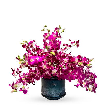 Etiqueta Gris-base de cerámica con orquídea dendrobium