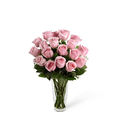 Andrea - florero de vidrio con 24 rosas rosas