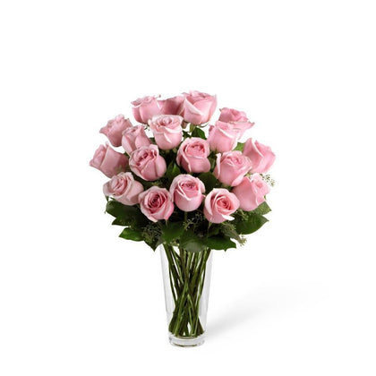 Andrea - florero de vidrio con 24 rosas rosas