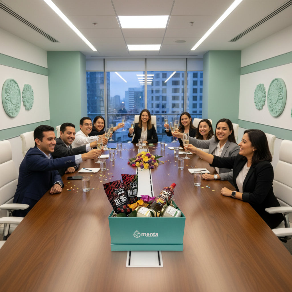 Dallas-caja cuadrada menta con regalos y bebida