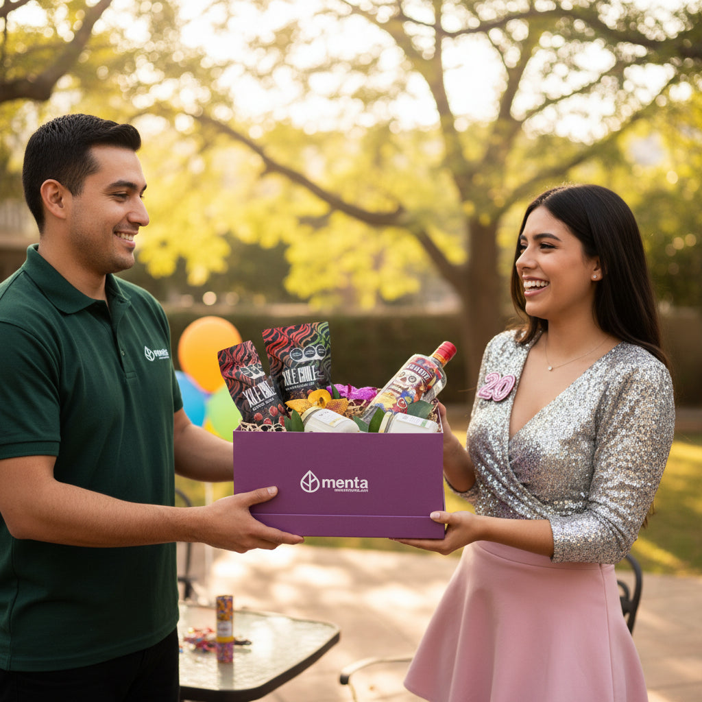Dallas-caja cuadrada uva con regalos y bebida