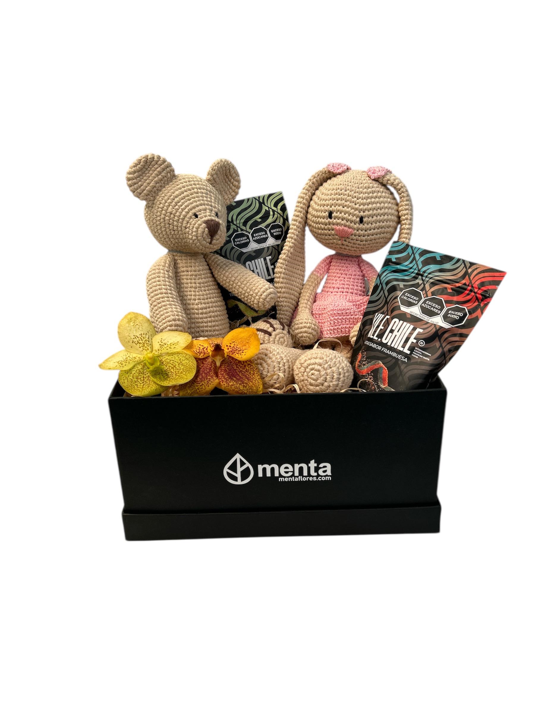Denver-caja cuadrada negra con regalos y orquídea vanda