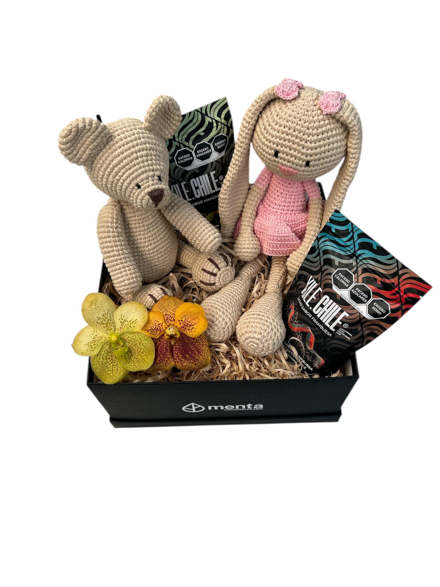 Denver-caja cuadrada negra con regalos y orquídea vanda