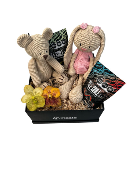Denver-caja cuadrada negra con regalos y orquídea vanda