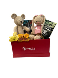 Denver-caja cuadrada roja con regalos y orquídea vanda