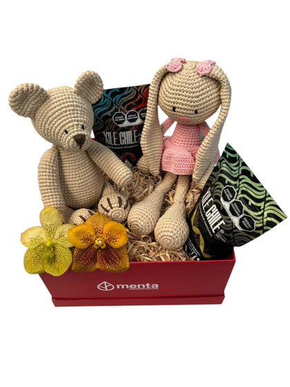 Denver-caja cuadrada roja con regalos y orquídea vanda
