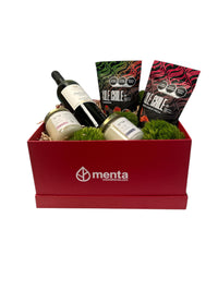 Seattle-caja cuadrada roja con regalos y bebida
