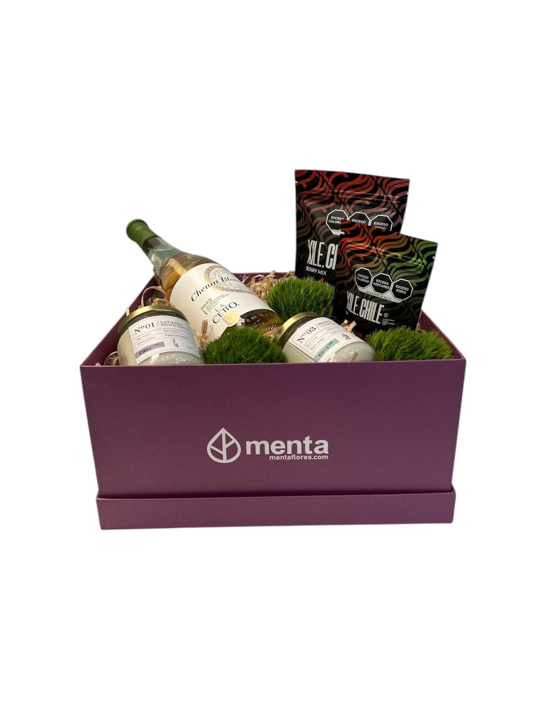 Atlanta-caja cuadrada uva con regalos y Vino blanco