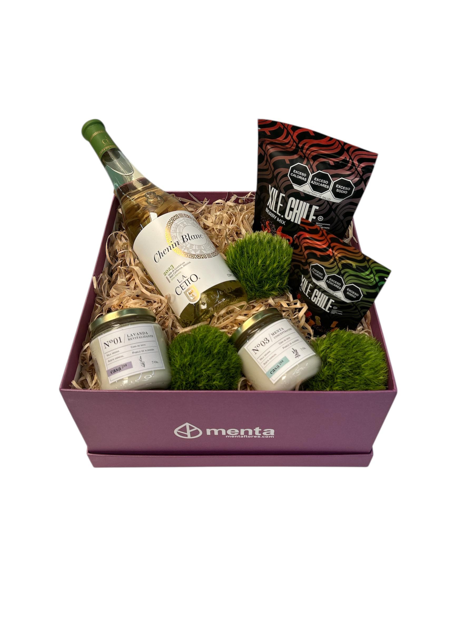 Atlanta-caja cuadrada uva con regalos y Vino blanco
