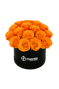 Vilma-caja redonda negra con 24 rosas naranja