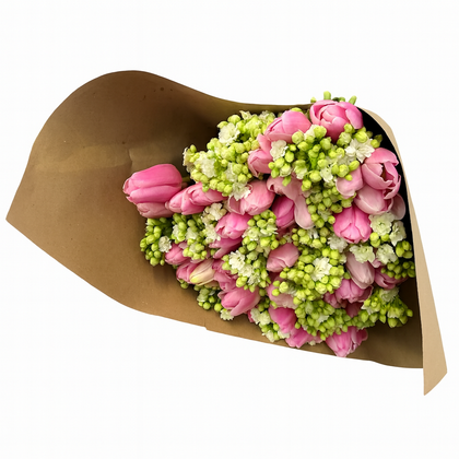 Ramo de 50 tulipanes y kalanchoe