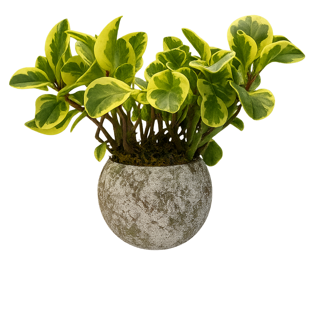 Alán-maceta de cemento esfera musgo chica con peperomia