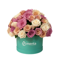 Verónica-caja redonda menta con 75 rosas pastel