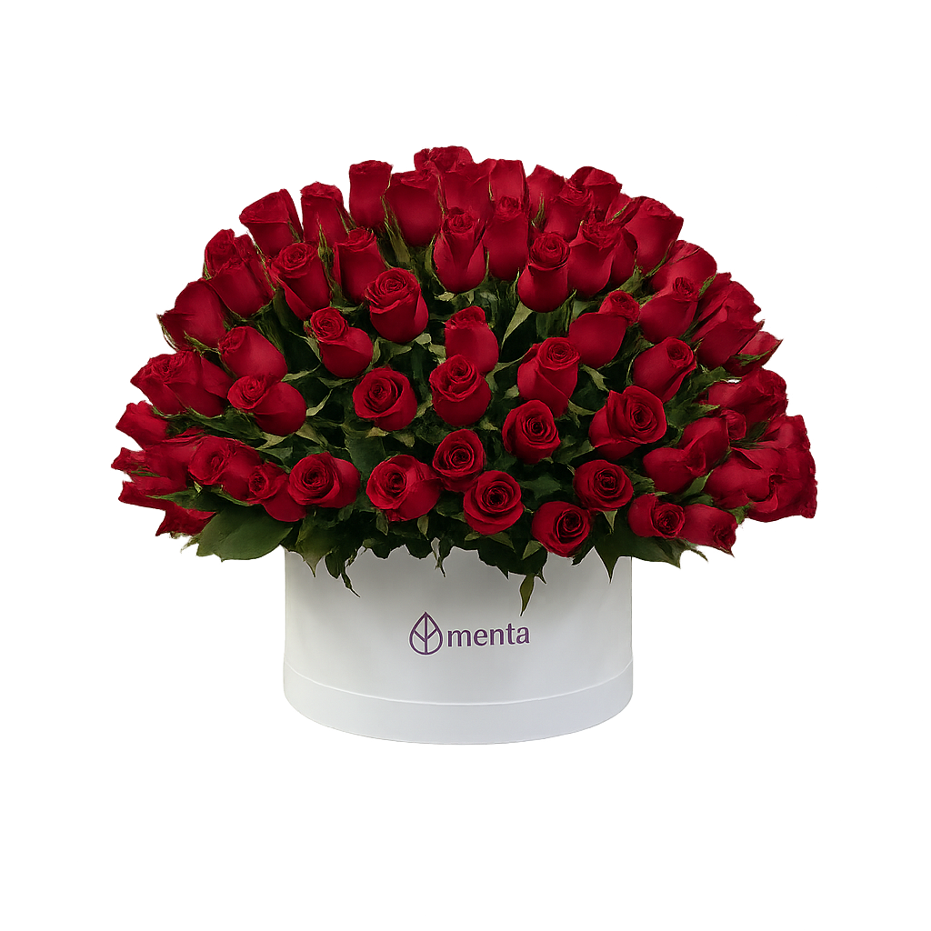 Etiqueta Elegante-caja redonda blanca con 125 rosas rojas