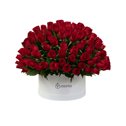 Etiqueta Elegante-caja redonda blanca con 125 rosas rojas