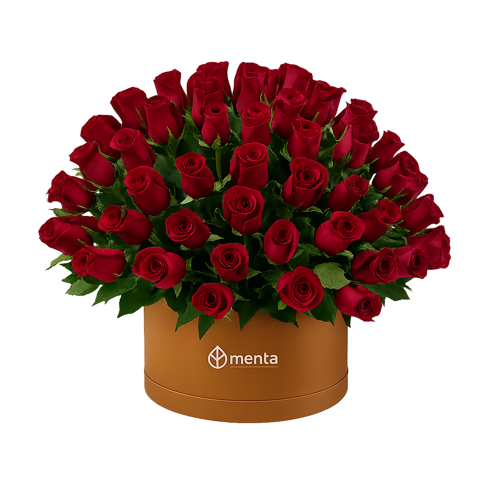 Etiqueta Elegante-caja redonda ocre con 125 rosas rojas