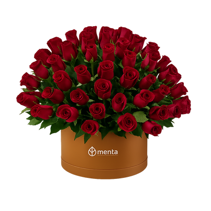 Etiqueta Elegante-caja redonda ocre con 125 rosas rojas