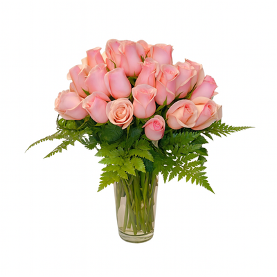 Reyna - florero de cristal con 48 rosas rosas