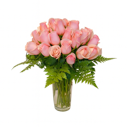 Reyna- florero de cristal con 48 rosas rosas