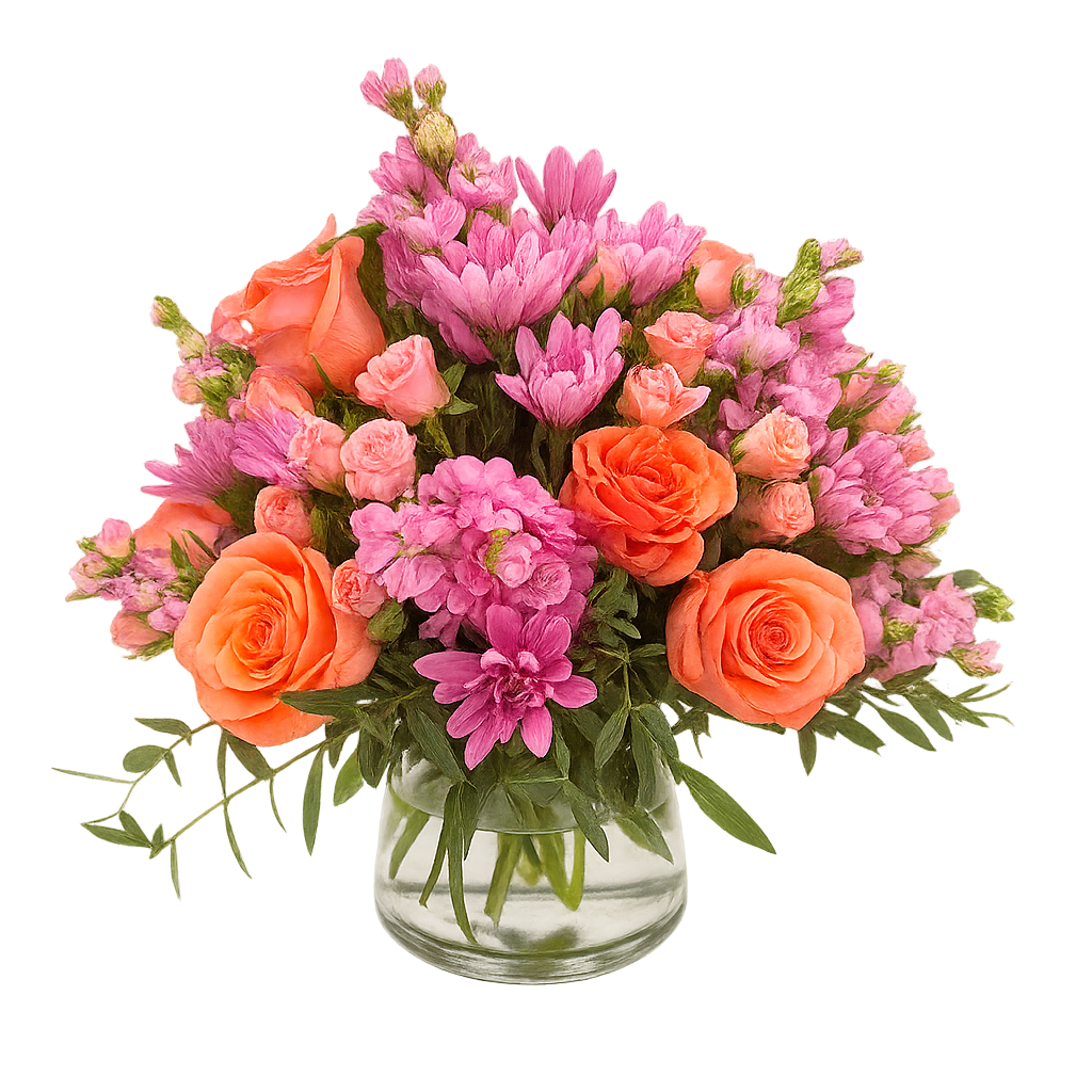 Raquel-florero de cristal chico con combinación naranja