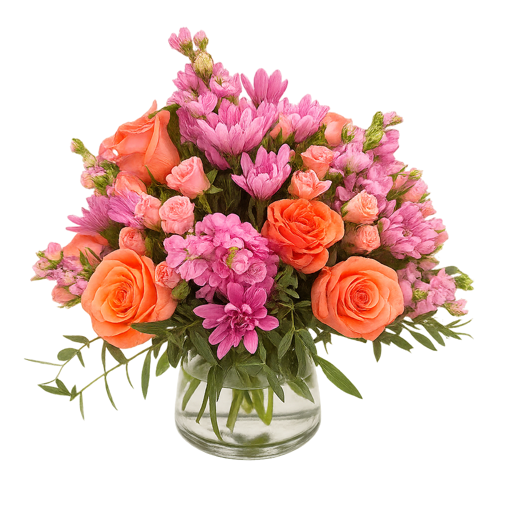 Raquel - florero de cristal chico con combinación naranja