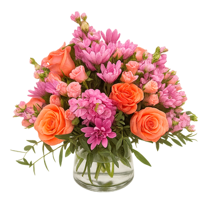 Raquel-florero de cristal chico con combinación naranja