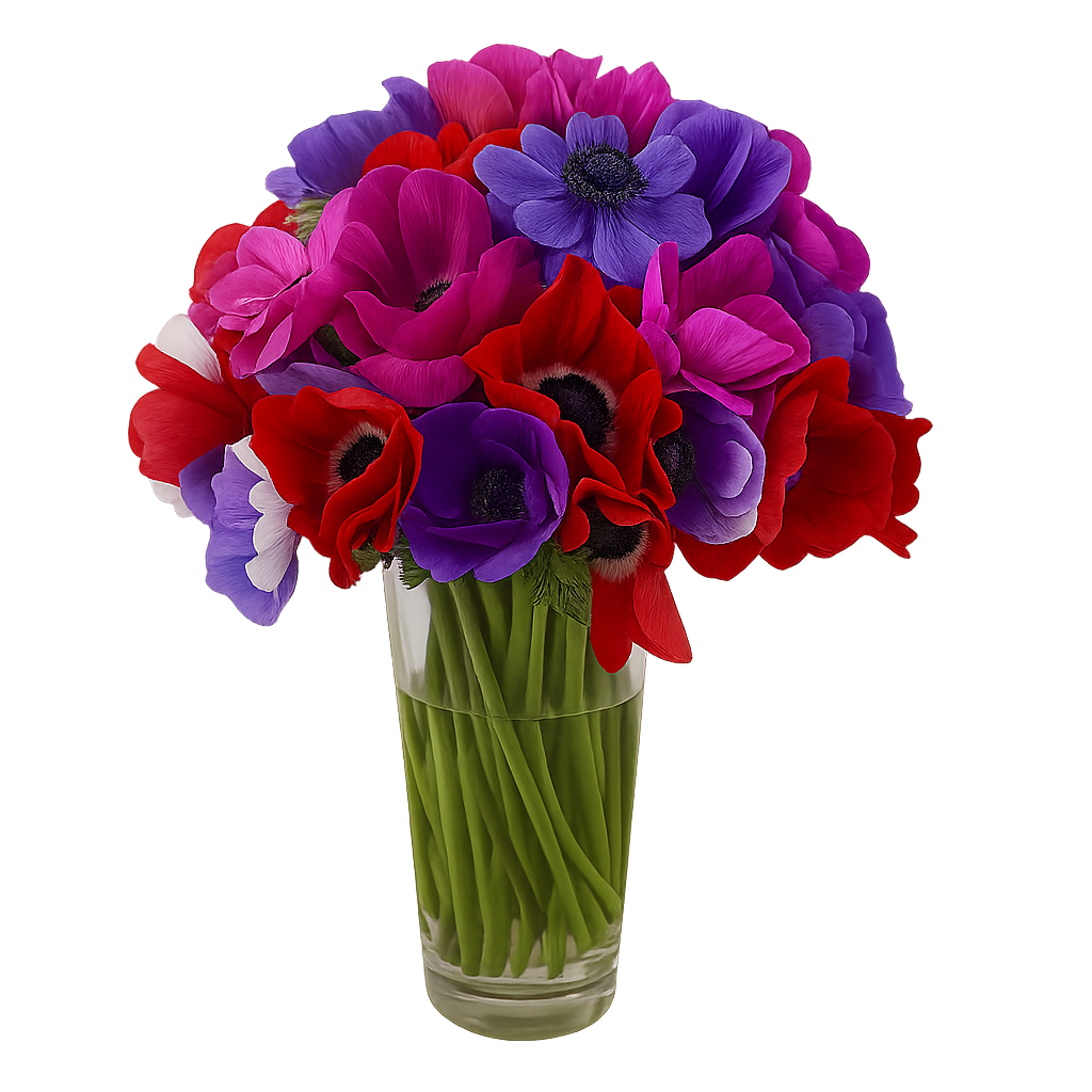 Mercedes-florero de cristal con Anemonas de colores
