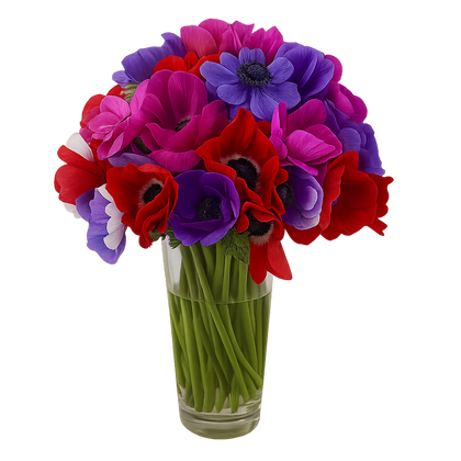 Mercedes-florero de cristal con Anemonas de colores