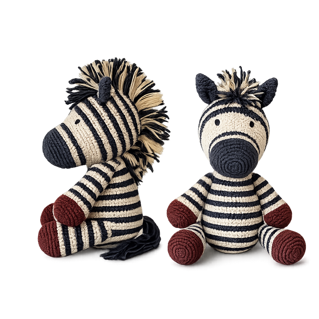 Rayita-cebra de peluche tejida a mano