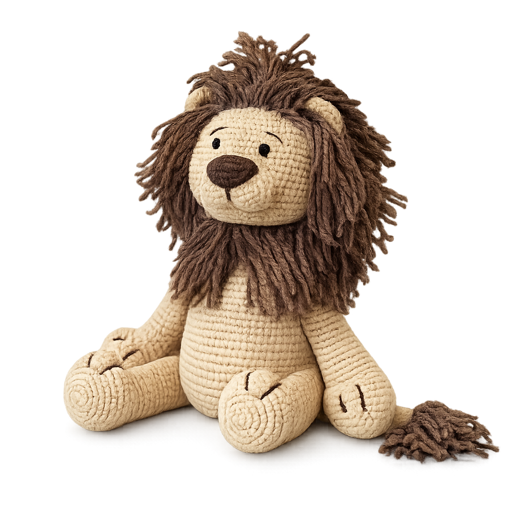Mago-león de peluche tejido a mano