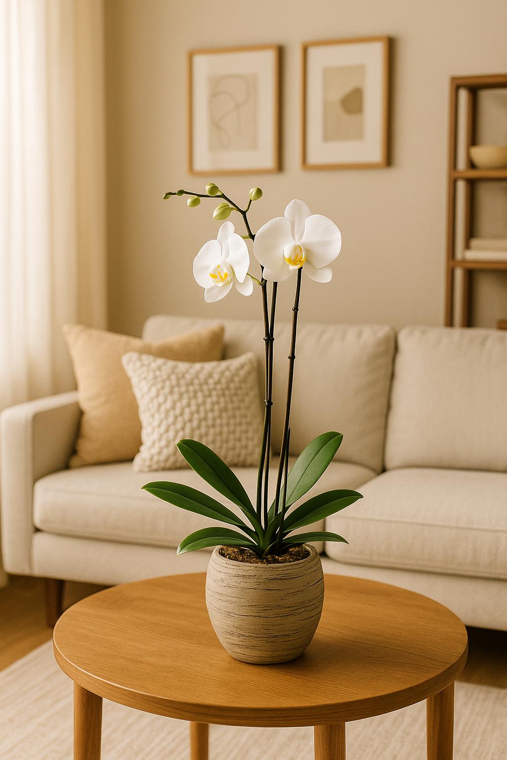 Magenta-base oval con una orquídea blanca
