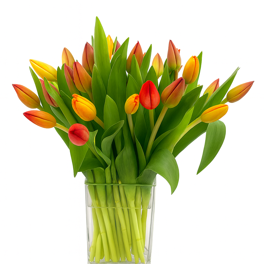Megan - Florero de vidrio con 30 tulipanes mixtos