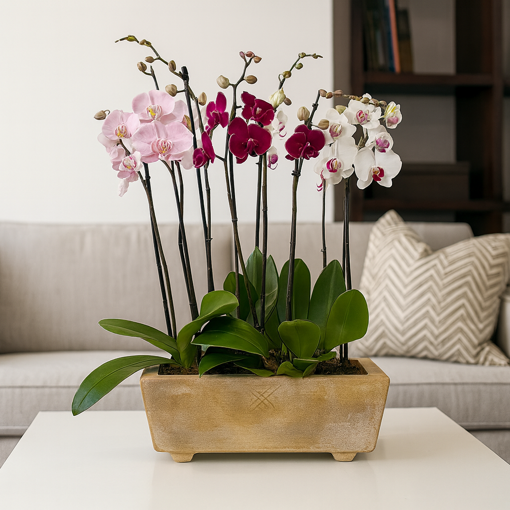 Phalaenopsis Guerrero-maceta con 4 orquídeas mixtas