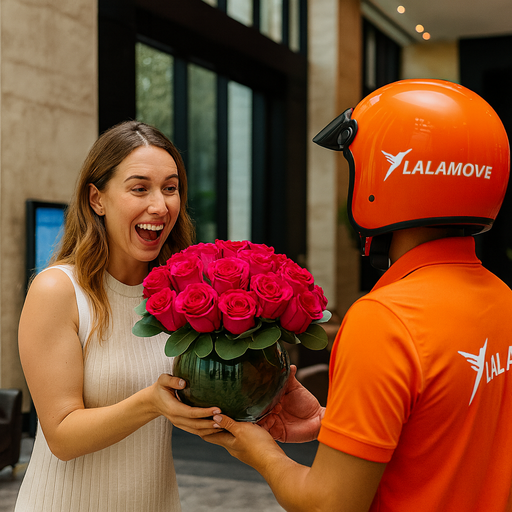 Mara-Base de vidrio con rosas color fiusha