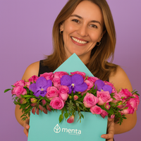 Etiqueta Marruecos-caja cuadrada con rosas aqua y orquídea vanda