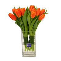 Gisele - florero de cristal con 20 tulipanes naranja