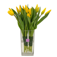 Gisele - florero de cristal con 20 tulipanes amarillos
