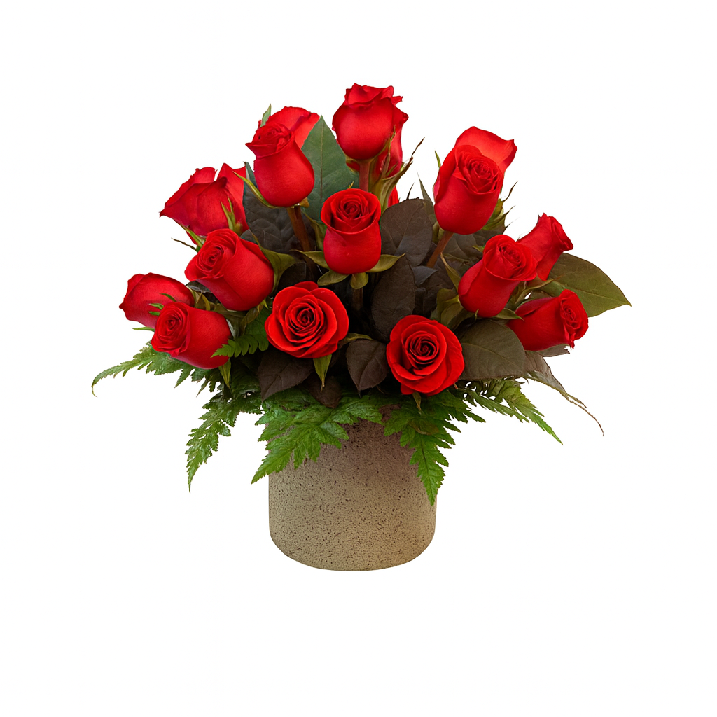 Ariadna-base de cemento con 24 rosas rojas
