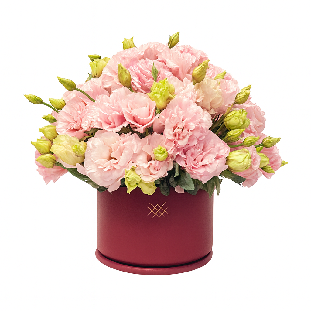 Florencia-Base de cerámica tinto con lisianthus rosa