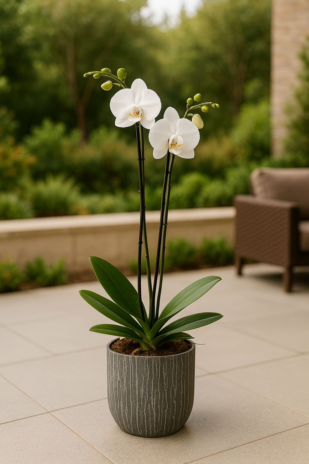 Oxford-base de cerámica con dos orquídeas blancas