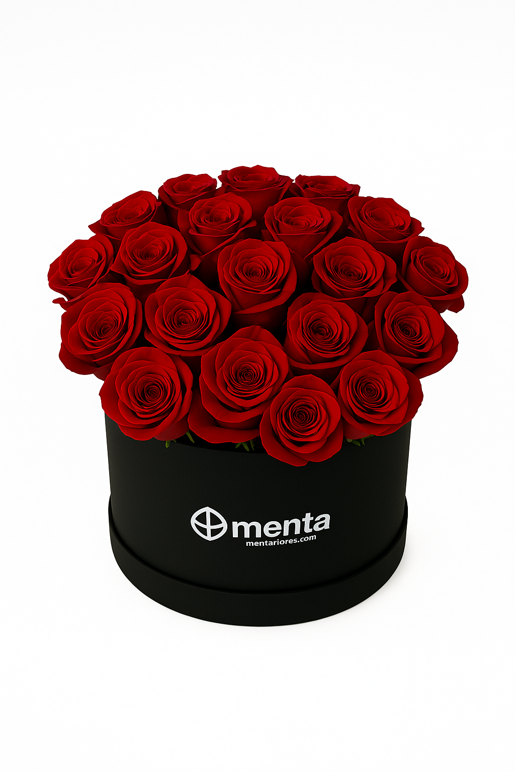 Vilma-caja redonda negra con 24 rosas rojas