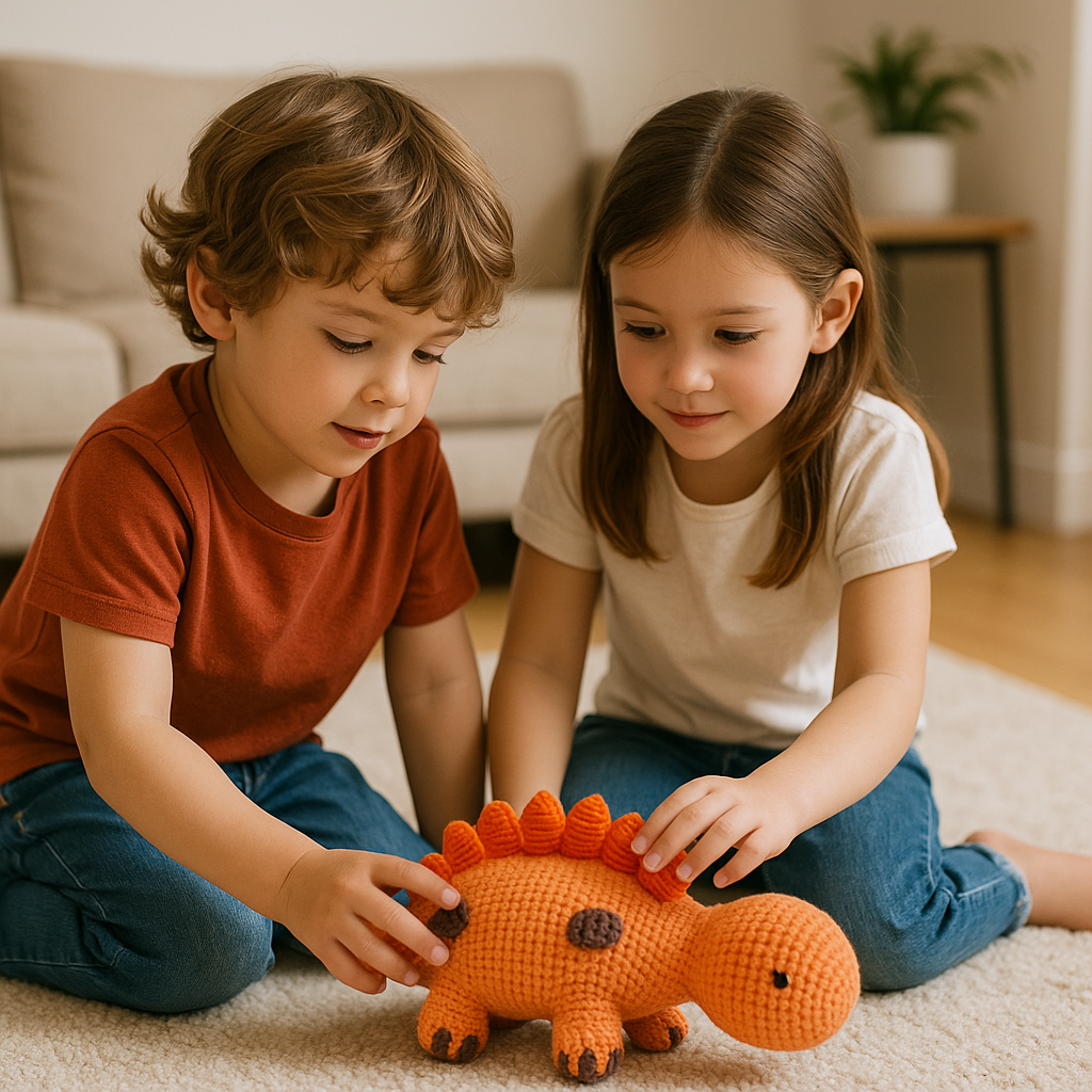Adrino-dinosaurio de peluche tejido a mano
