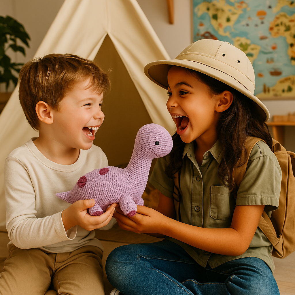 Serafina-dinosauria de peluche tejido a mano