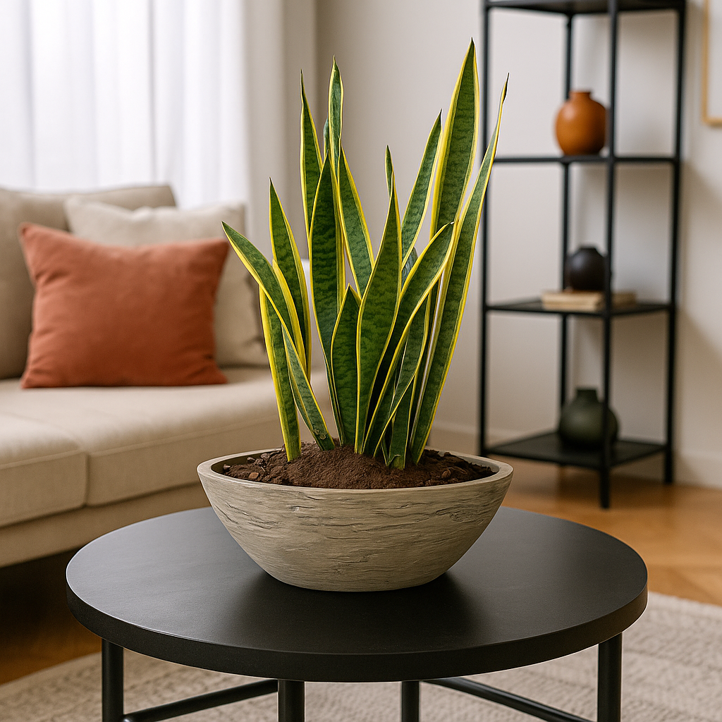Raúl-maceta de cemento forma canoa con Sansevieria