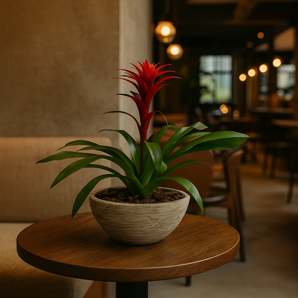 Daniel-maceta de cemento canoa con una bromelia