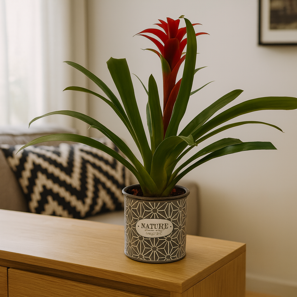 Jacinto-bromelia en maceta cilindro de metal