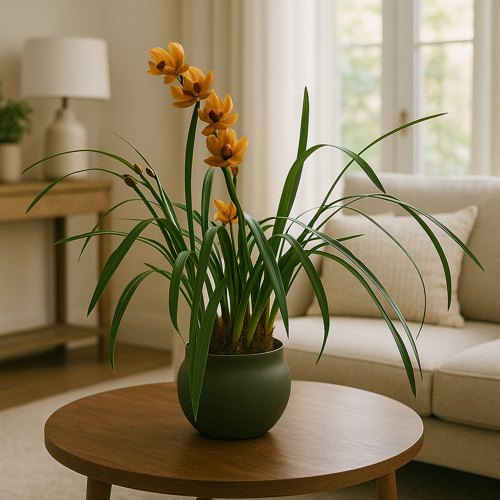 Cymbidium raya militar maceta de cemento