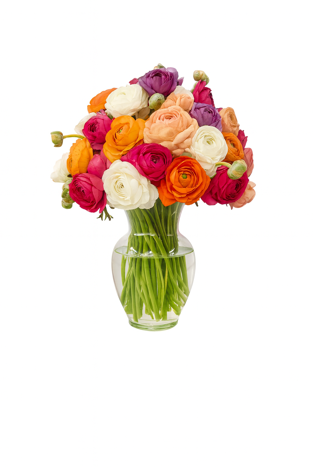 Mérida-florero de cristal con ranunculos de colores