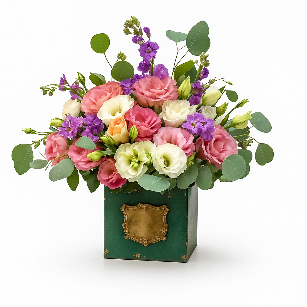 Hera-maceta de metal con lisianthus