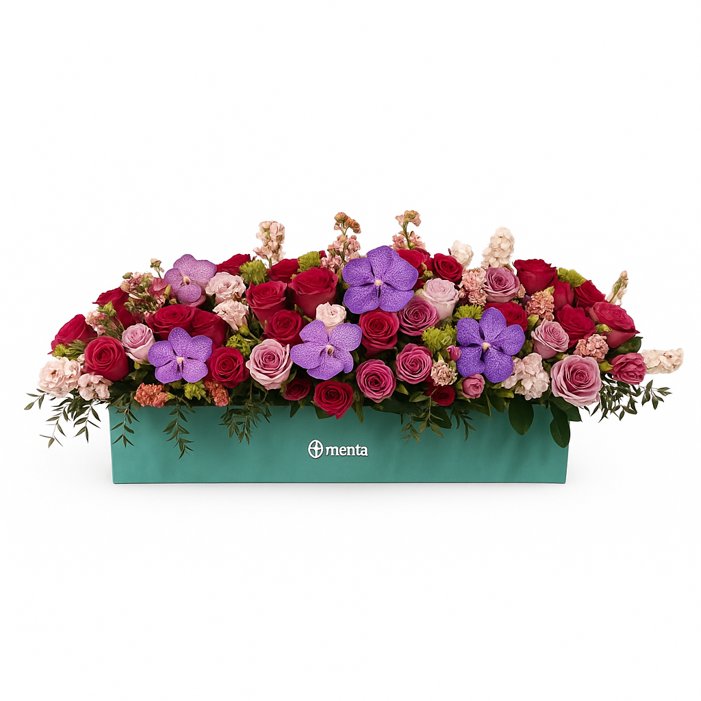 Etiqueta Berlín-caja rectangular menta con rosas y orquídeas vanda